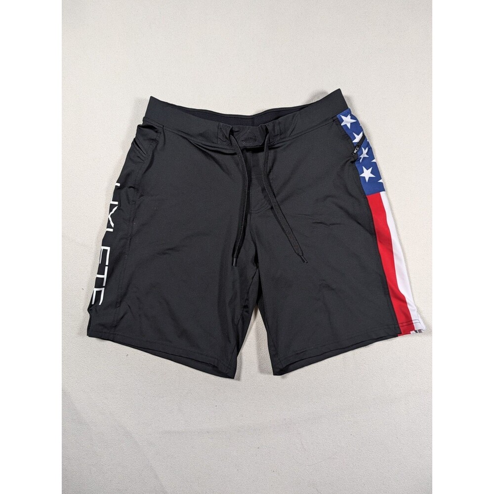 Hylete Mens L USA Flag Red White Blue 10” Above Knee Drawstring Shorts CrossFit